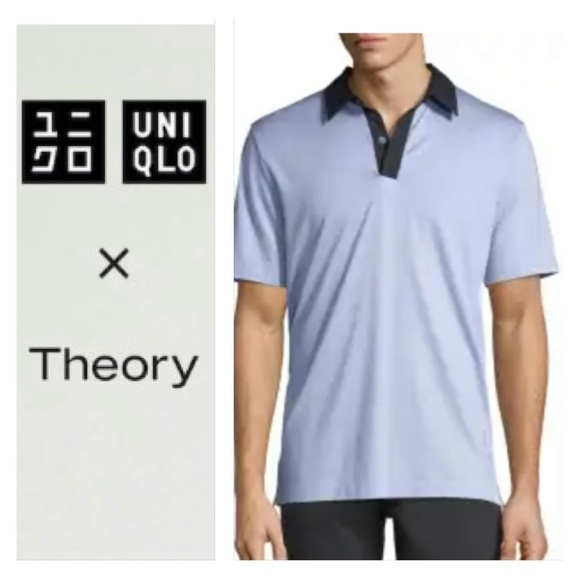 UNIQLO X THEORY Collaboration Airism Polo Shirt - Blue/Navy Size Stands Size S - Picture 3 of 12